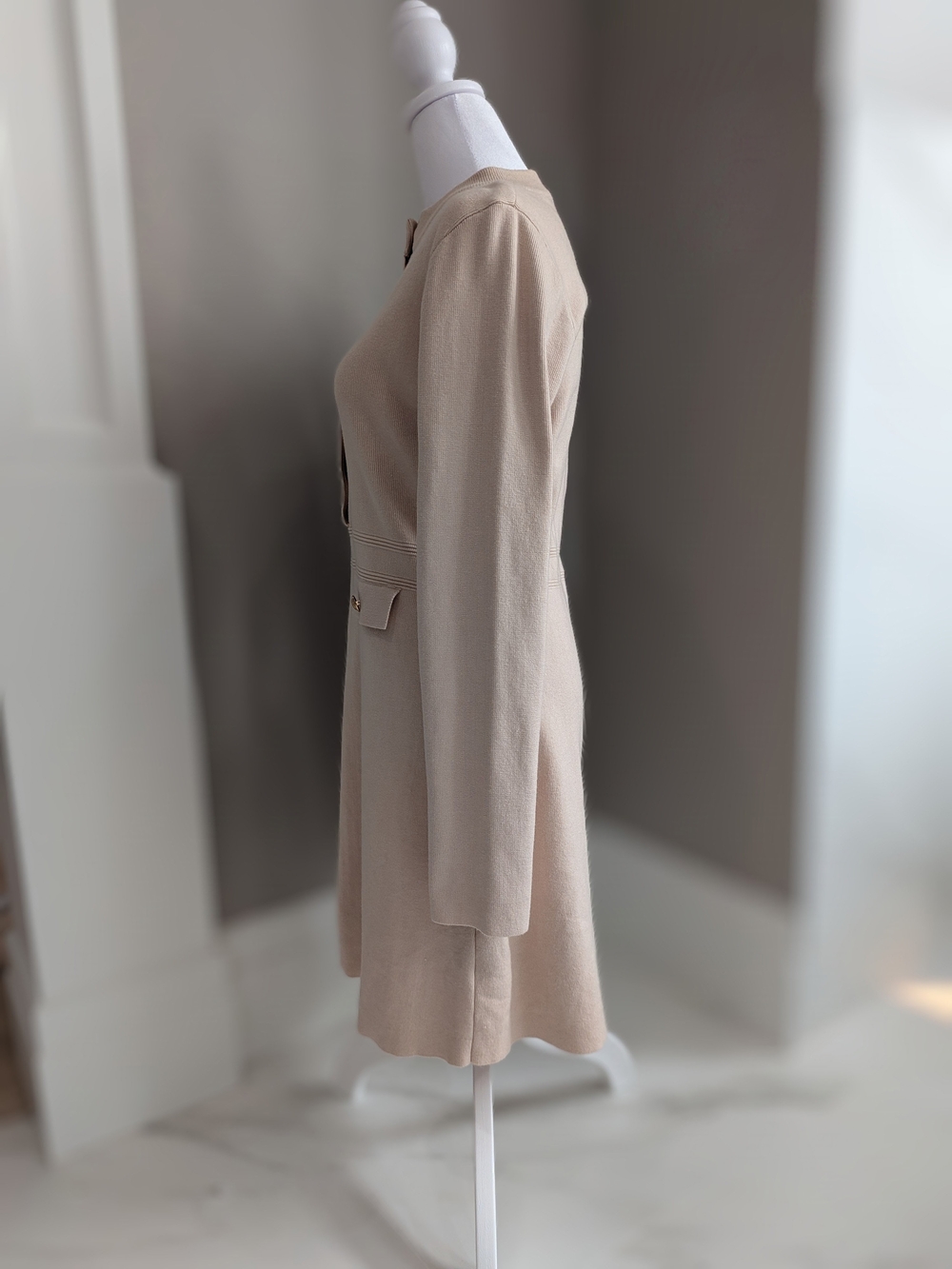 SHEIN Beige Long Sleeve Button-Front Knit Dress-Size 12 - Picture 4 of 8